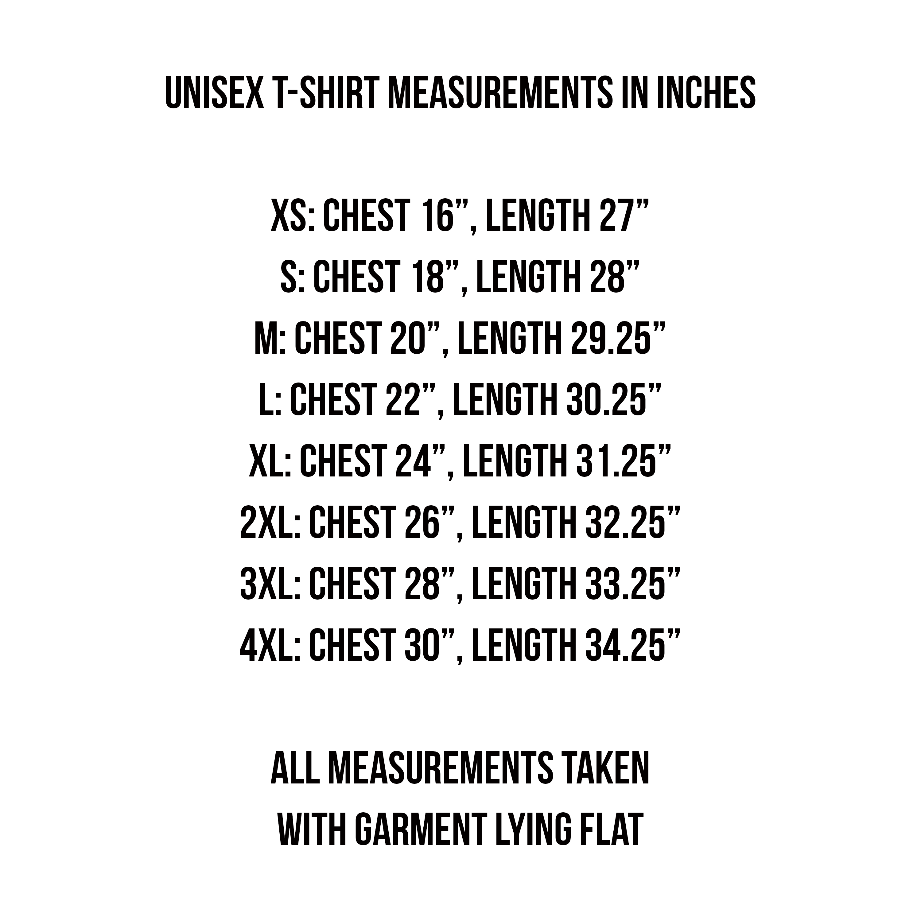 Unisex cut shirt size chart s-4xl